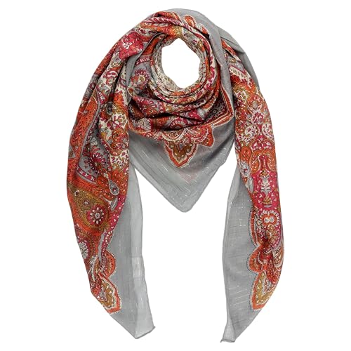Freak Scene Baumwolltuch Paisley Blumen Muster02 grau bunt Lurex silber quadratisches Tuch von Freak Scene