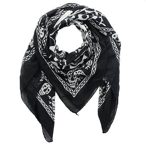 Freak Scene Baumwolltuch - Totenköpfe mit Spinnennetz 02 schwarz - weiß - quadratisches Tuch von Freak Scene