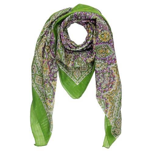 Freak Scene Baumwolltuch indische Blumen Muster03 grün bunt Lurex silber quadratisches Tuch von Freak Scene