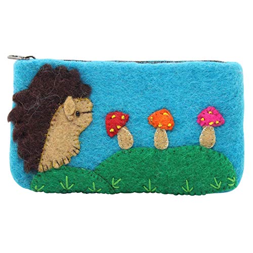 Freak Scene Filzbörse mit Reißverschluss - Igel und Pilze - blau von Freak Scene
