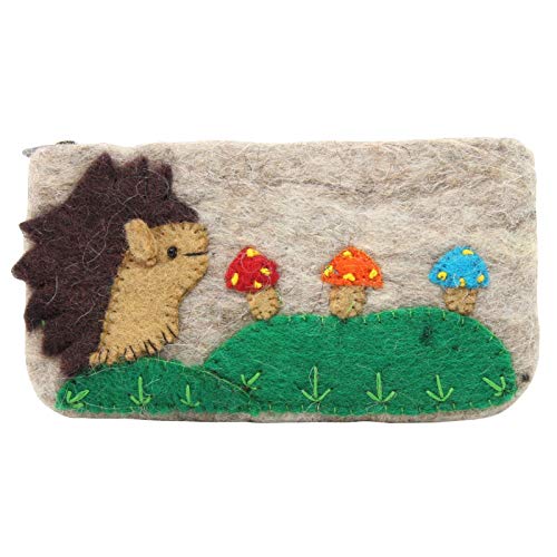 Freak Scene Filzbörse mit Reißverschluss - Igel und Pilze - grau von Freak Scene