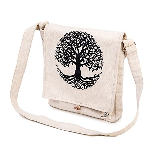Freakmandu Hanf Sling Crossbody Bag - Tree of Life Unisex Crossbody Messenger Hanf Bag Sling Handmade in Nepal, Weiss/opulenter Garten von Freakmandu Collections
