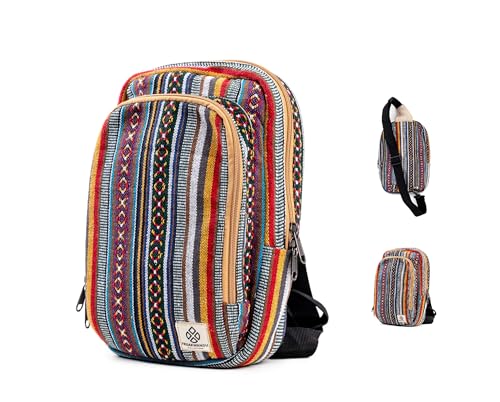 Hanf Schlinge Tasche Umhängetasche Rucksack - Umweltfreundlich Hippie Boho Design Dauerhaft Funktional Reisen Wandern Freundlich Lässig Tagesrucksack Tasche von Freakmandu von Freakmandu Collections