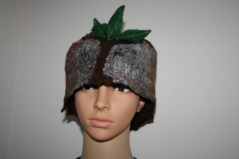 Weicher Gefilzter Waldhut Aus Merinowolle Mit Seidendetail. Handgemachte Mütze. Braune Mütze.ooak Wearable Art.soft Merino Wool. Braun, Grün Und Grau von Freakoid