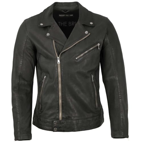 Freaky Nation - Herren Echtleder Lederjacke Bikerjacke Lammnappa Anthra : L Größe L von Freaky Nation