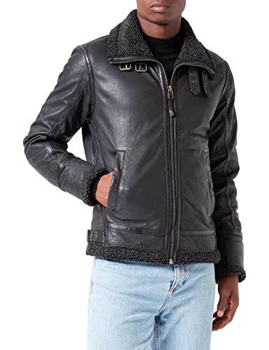 Freaky Nation Herren Pilot Boy-FN Lederjacke, Black/Anthra, S von Freaky Nation