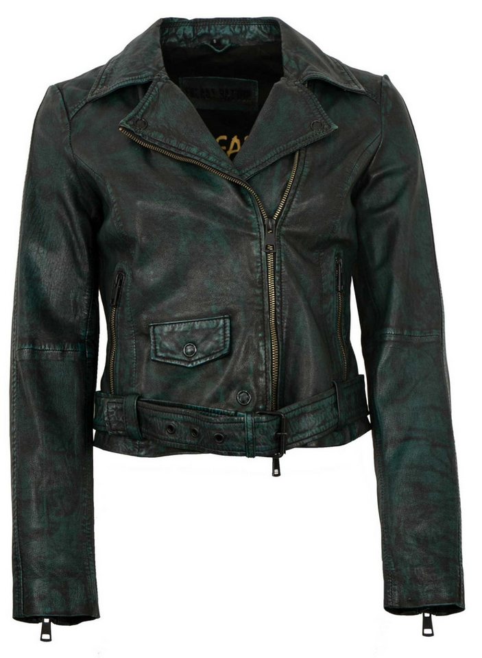 Freaky Nation Lederjacke Be one Pont!-FN Freaky Nation - Damen Lederjacke Gürtel Lammnappa dunkelgrün von Freaky Nation