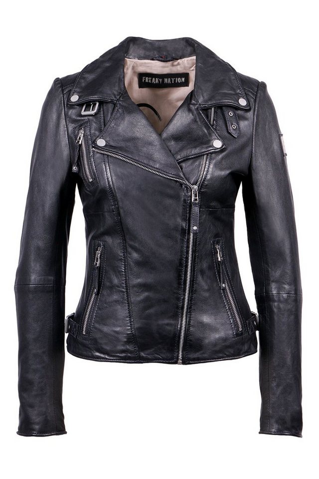 Freaky Nation Lederjacke Biker Princess Echtleder, Tailliert, Asymmetrischer Reißverschluss von Freaky Nation