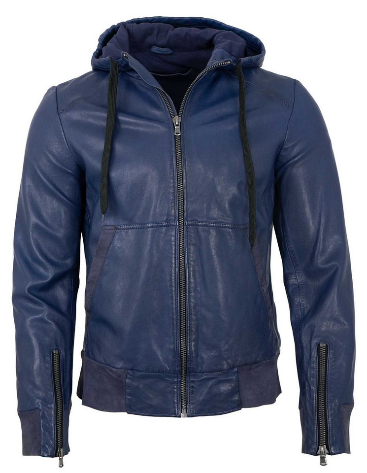 Freaky Nation Lederjacke Galactic Boy-FN Freaky Nation - Herren Lederjacke Kapuze Lammnappa Velourleder blau von Freaky Nation