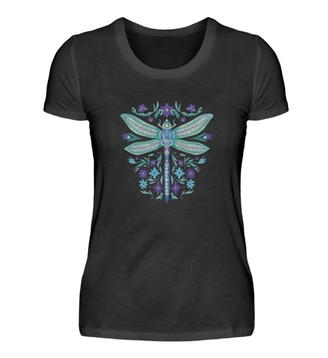 Dragonfly Floral T-Shirt Damen Tiermotiv Natur Bunt Blumenlibelle Schmetterling Shirt Frau Libelle Blumen Grafik Dragonfly Floral T-Shirt Damen Tiermotiv Natur Bunt Blumenlibelle Schmetterling Shirt Frau Libelle Blumen Grafik von FreakyDesignShop