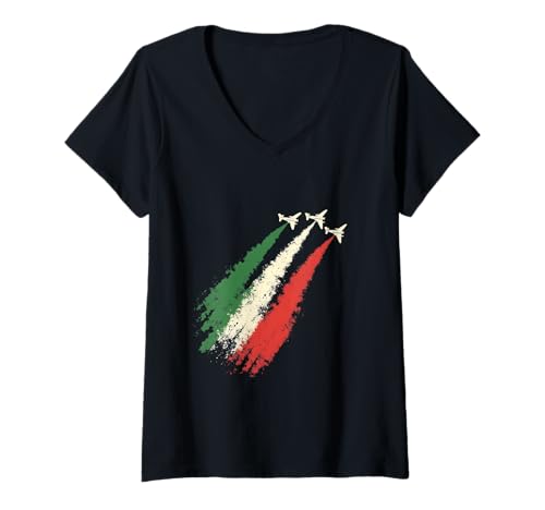 Damen Italienische Aerobatische Flugstaffel T-Shirt mit V-Ausschnitt von Frecce Tricolori Luftwaffe Italien