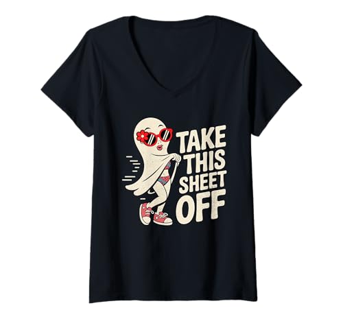 Damen Nehmen Sie Dieses Blatt von lustigem Halloween Ghost Girl T-Shirt mit V-Ausschnitt von Freche Halloween -Vibes arttz