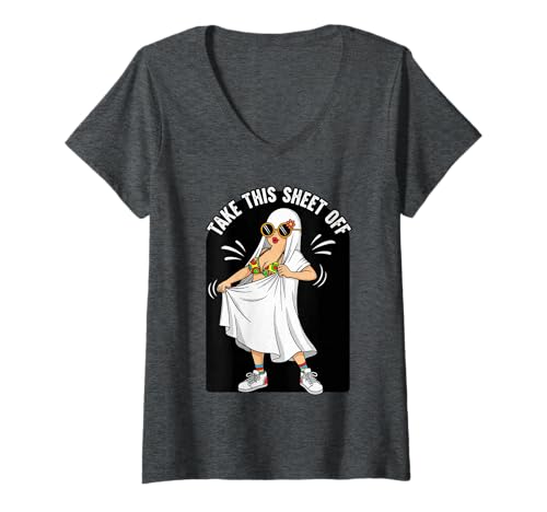 Damen Nehmen Sie Dieses Blatt von lustigem Halloween Ghost Girl T-Shirt mit V-Ausschnitt von Freche Halloween -Vibes arttz