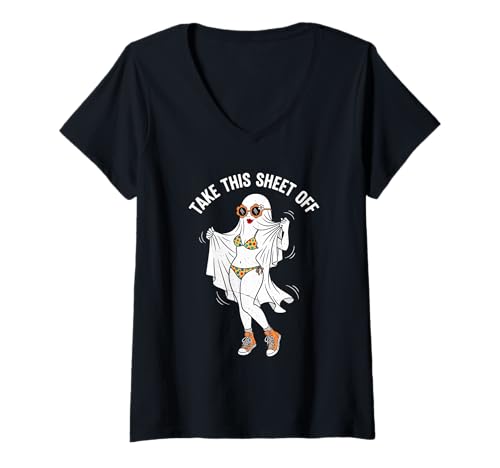 Damen Nehmen Sie Dieses Boo -Blatt von Funny Halloween Ghost Girl T-Shirt mit V-Ausschnitt von Freche Halloween -Vibes arttz