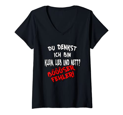 Damen Du denkst ich bin klein lieb & nett Böser Fehler, fun Spruch T-Shirt mit V-Ausschnitt Damen Du denkst ich bin klein lieb & nett Böser Fehler, fun Spruch T-Shirt mit V-Ausschnitt von Freche Sarkasmus Sprüche Mann Frau Slogan Design