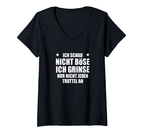 Damen Ich Schau Nicht Böse Lustiger Frecher Spruch Ironie Blick T-Shirt mit V-Ausschnitt von Freche Sarkastische Sprüche Für Sie & Ihn