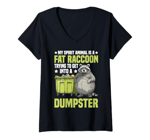 Damen Fat Raccoon Spirit Animal Getting Into Dumpster - T-Shirt mit V-Ausschnitt von Freche tierische Persönlichkeit