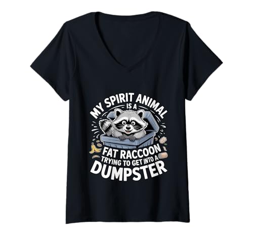 Damen Fat Raccoon Spirit Animal Getting Into Dumpster - T-Shirt mit V-Ausschnitt von Freche tierische Persönlichkeit