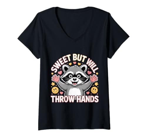 Damen Sweet But Will Throw Hands Attitude Personality Sassy - T-Shirt mit V-Ausschnitt Damen Sweet But Will Throw Hands Attitude Personality Sassy - T-Shirt mit V-Ausschnitt von Freche und harte Persönlichkeit