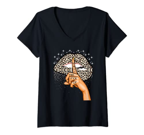 Damen Inked Woman | Gepard Animal Print Leopard Lippen Kussmund T-Shirt mit V-Ausschnitt Damen Inked Woman | Gepard Animal Print Leopard Lippen Kussmund T-Shirt mit V-Ausschnitt von Frecher Animal Print Kussmund