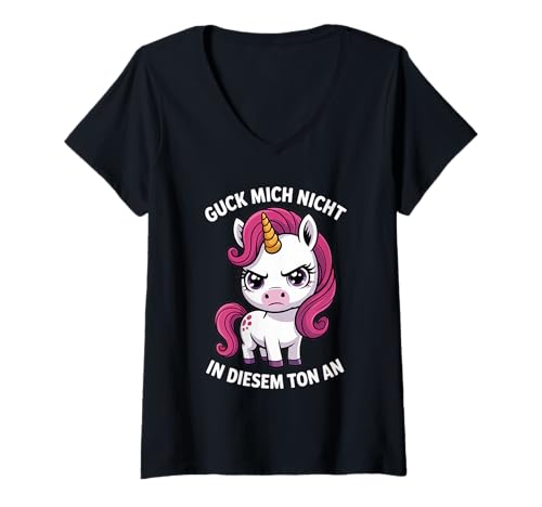 Damen Freches Einhorn, Guck Mich Nicht in diesem Ton an, witzig T-Shirt mit V-Ausschnitt Damen Freches Einhorn, Guck Mich Nicht in diesem Ton an, witzig T-Shirt mit V-Ausschnitt von Freches Einhorn mit dem Spruch: Guck mich nicht in