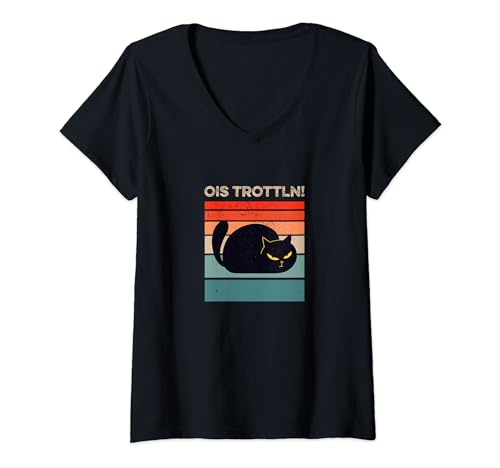 Damen Ois Trottln Katzen Design mit lustiger scharzen Katze T-Shirt mit V-Ausschnitt Damen Ois Trottln Katzen Design mit lustiger scharzen Katze T-Shirt mit V-Ausschnitt von Freches Katzerl
