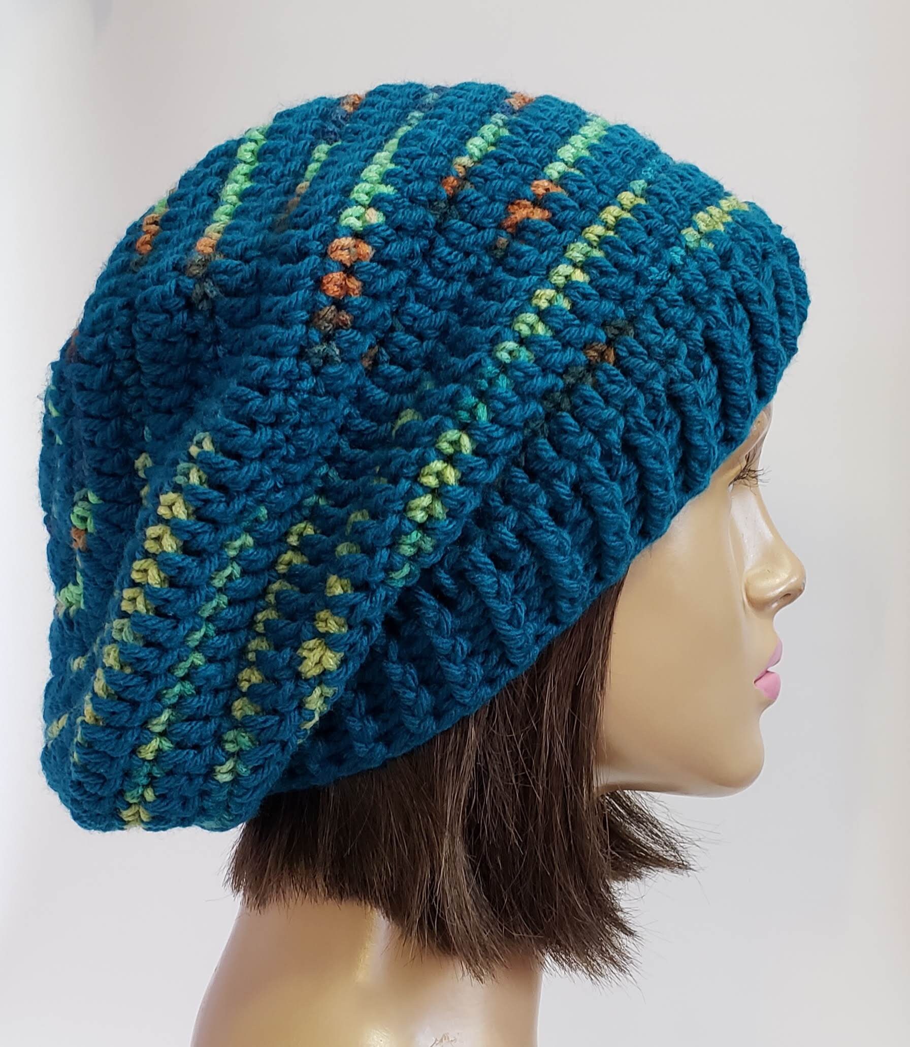 Teal Fall Spirale Slouchy Mütze in Häkeln Von Freckles Garden | Boho Tam| Oversized Beanie| Dreadlock Mütze| Unisex Strick| Großer Hut| Laufmütze von FrecklesGarden