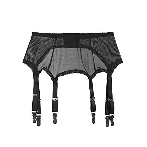 Frecoccialo Women's Suspender Stockings Transparente sexy Spitze 6 Strap Garter Suspender Belt for Stockings, 1-schwarz, L von Frecoccialo