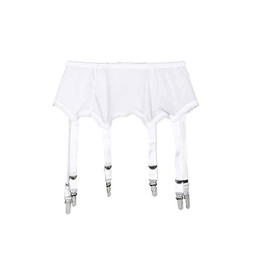 Frecoccialo Women's Suspender Stockings Transparente sexy Spitze 6 Strap Garter Suspender Belt for Stockings, 1-weiß, L von Frecoccialo