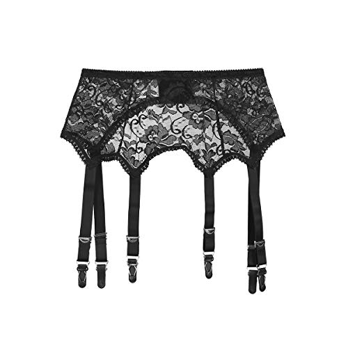 Frecoccialo Women's Suspender Stockings Transparente sexy Spitze 6 Strap Garter Suspender Belt for Stockings, 3-schwarz, M von Frecoccialo