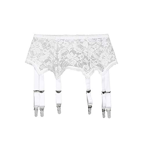 Frecoccialo Women's Suspender Stockings Transparente sexy Spitze 6 Strap Garter Suspender Belt for Stockings, 3-weiß, L von Frecoccialo