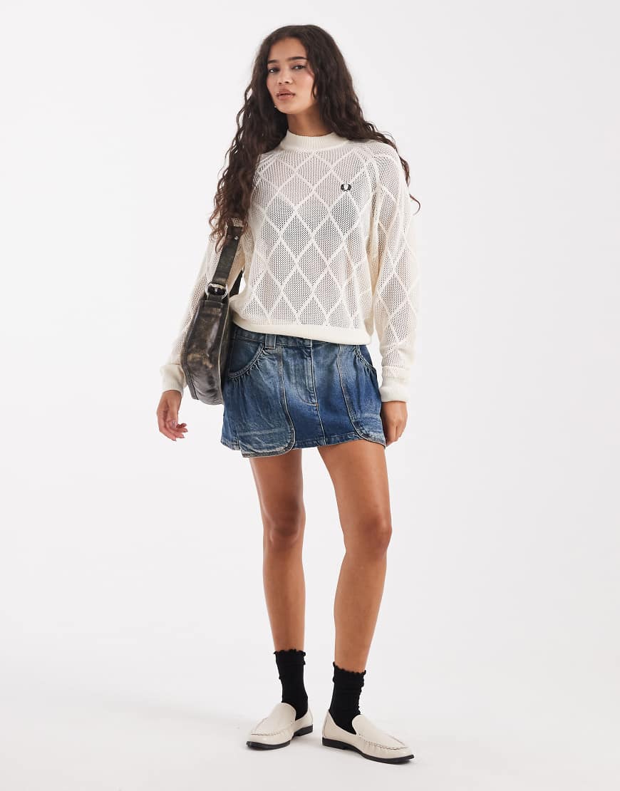 Fred Perry - Argyle-Strickpullover in Weiß aus Netzstoff von Fred Perry