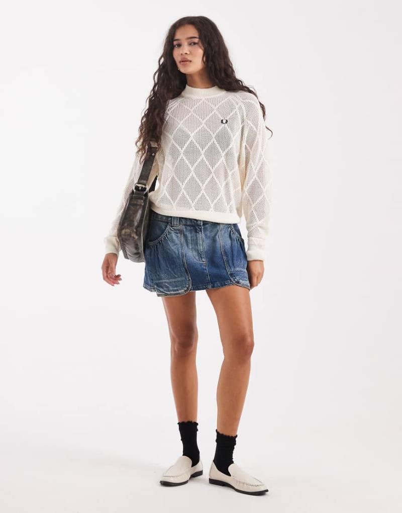 Fred Perry - Argyle-Strickpullover in Weiß aus Netzstoff von Fred Perry