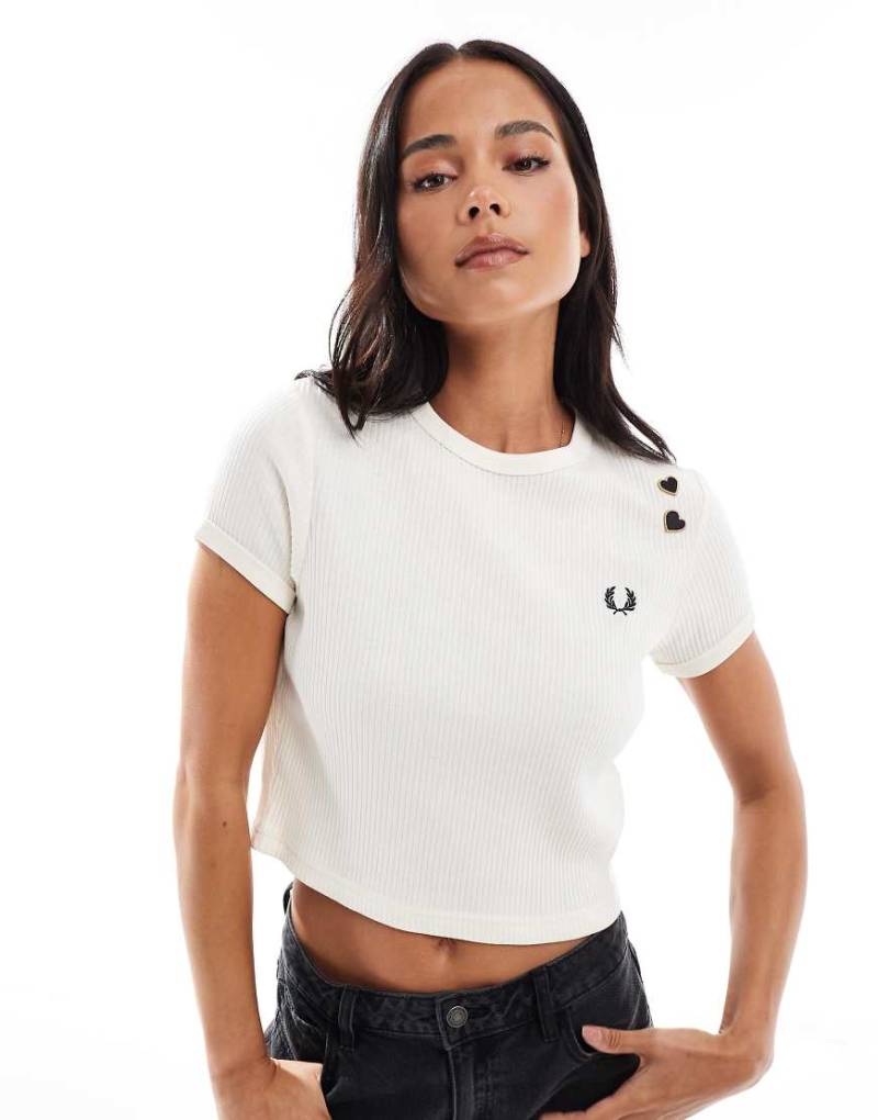 Fred Perry - Geripptes T-Shirt in Ecru-Weiß von Fred Perry