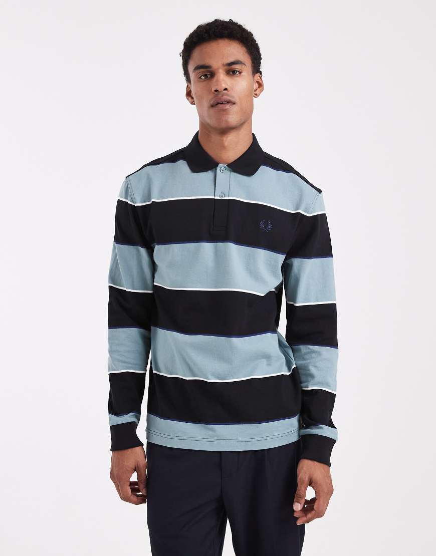 Fred Perry - Gestreiftes Rugby-Polohemd in Schwarz von Fred Perry