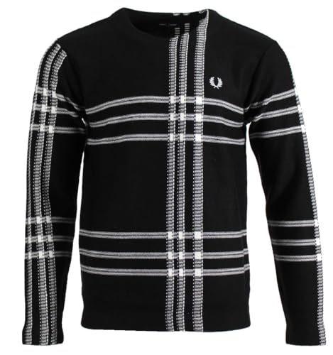 Fred Perry Herren Rundhals Pullover mit Muster (DE/NL/SE/PL, Alphanumerisch, L, Regular, Regular, Schwarz) von Fred Perry