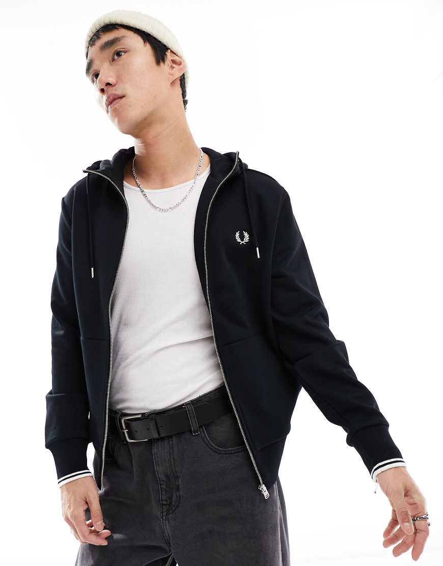 Fred Perry - Kapuzenjacke mit Reißverschluss in Schwarz von Fred Perry