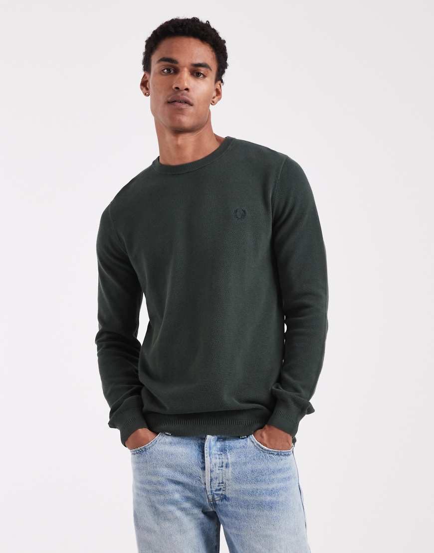 Fred Perry - Langärmliger, gerippter Pullover in Grün mit durchgehendem Reißverschluss von Fred Perry