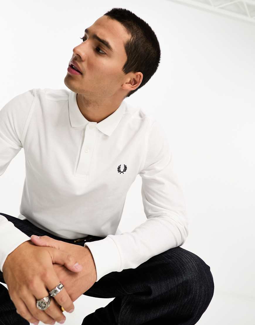 Fred Perry - Langärmliges, einfarbiges Polohemd in Weiß von Fred Perry