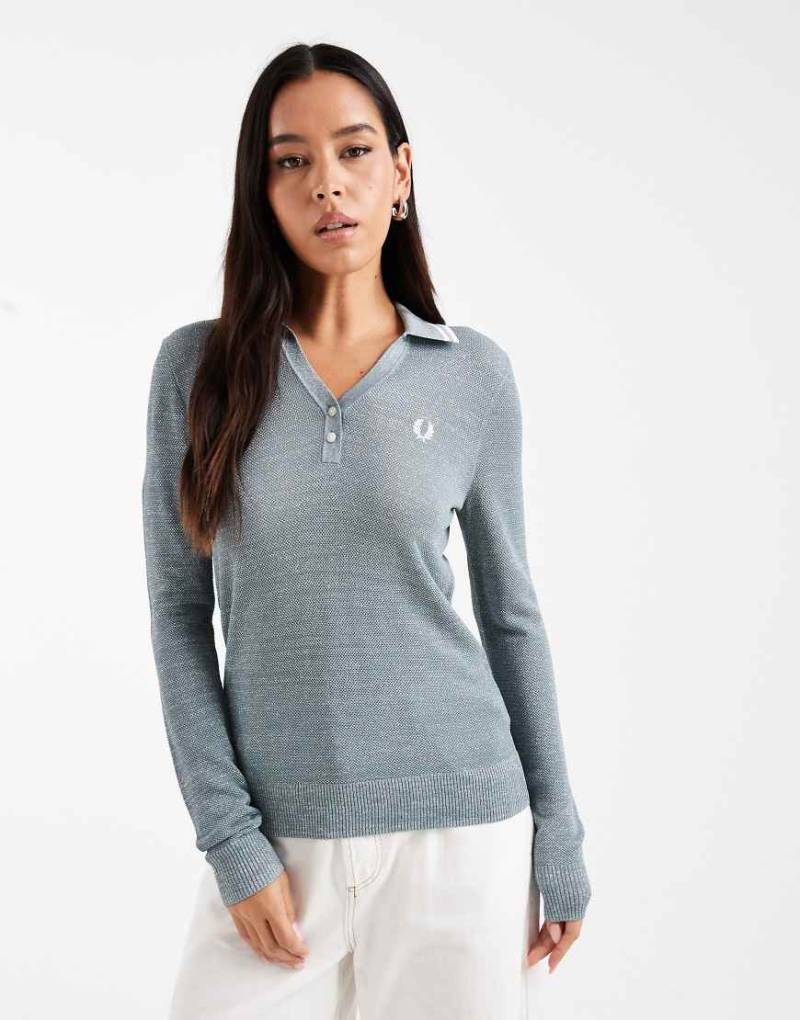 Fred Perry - Langärmliges Strick-Polohemd in Blau von Fred Perry