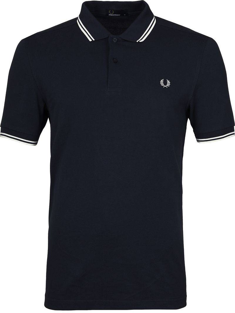 Fred Perry Polo Marine Dunkelblau mit weißen Doppelstreifen - Größe L von Fred Perry