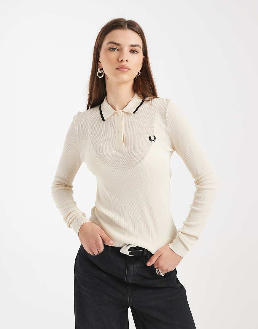 Fred Perry - Rippstrick-Shirt in Ecru-Weiß von Fred Perry