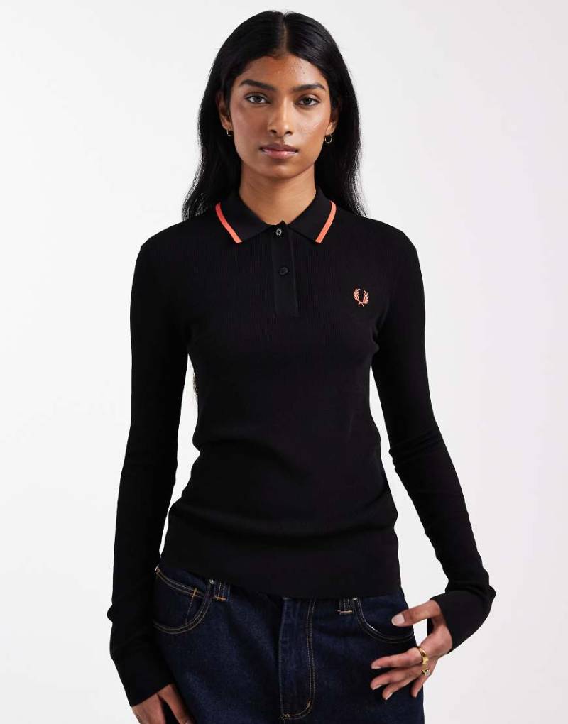 Fred Perry - Rippstrick-Shirt in Schwarz von Fred Perry