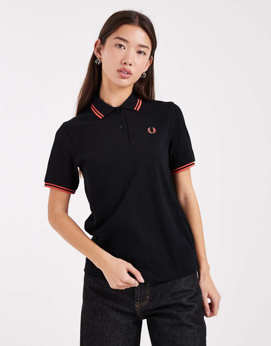 Fred Perry - Schwarzes Polohemd mit doppelten Zierstreifen von Fred Perry
