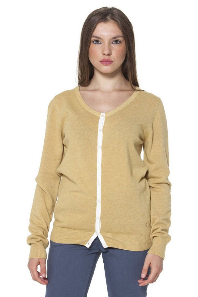 Fred Perry Strickpullover Damen Strickjacke in Gelb - Langarm Cardigan mit Knöpfen und Logo von Fred Perry