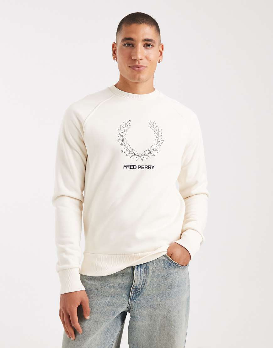 Fred Perry - Sweatshirt in Ecru mit Umriss-Kranz-Logo-Weiß von Fred Perry