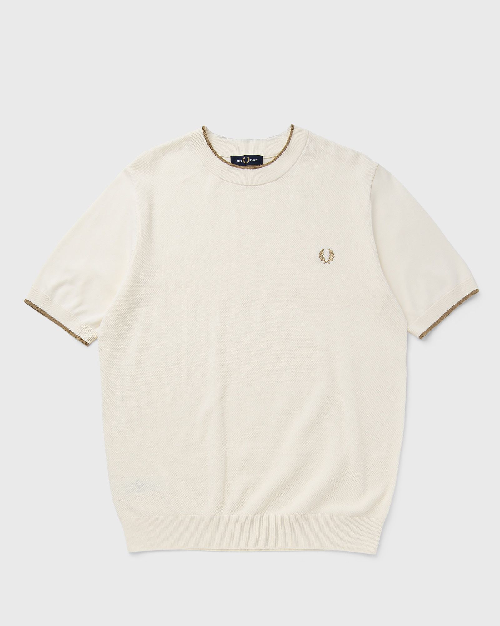 Fred Perry TEXTURE FRONT KNITTED T-SHIRT men Shortsleeves beige in Größe:M von Fred Perry