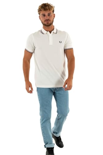 POLO UOMO FRED PERRY DOPPIA RIGA SNWHT/BRED/NVY von Fred Perry