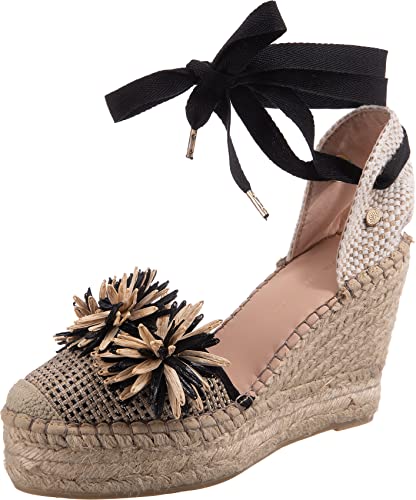 Fred de la Bretoniere Damen FRS1360 Espadrille lace Textile Fabric Flat Sandal, Black, 37 EU von Fred de la Bretoniere