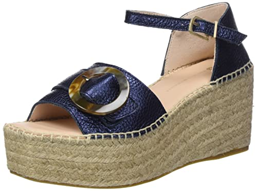 Fred de la Bretoniere Damen FRS1368 Sandalette metallic Grain Leather Espadrille Wedge Sandal, Dark Blue, 37 EU von Fred de la Bretoniere